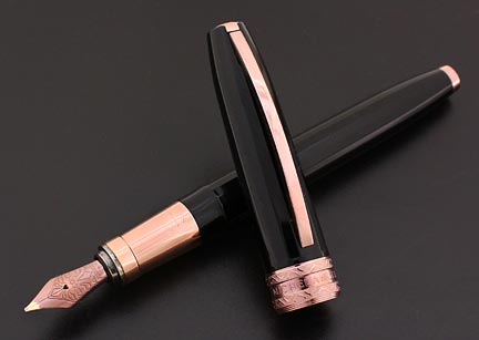 Visconti Michelangelo Fountain Pen - Black faceted, rose gold plating